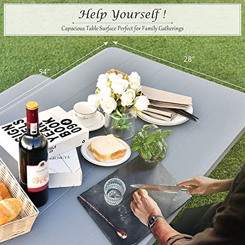 Hysache Picnic Table Bench Set, Patio All Weather Metal Base Camping Table Set w/Wood Texture Tabletop, Steel Frame, Large Camping Picnic Tables for Backyard Poolside Garden Patio Lawn (Grey) - color: Grey