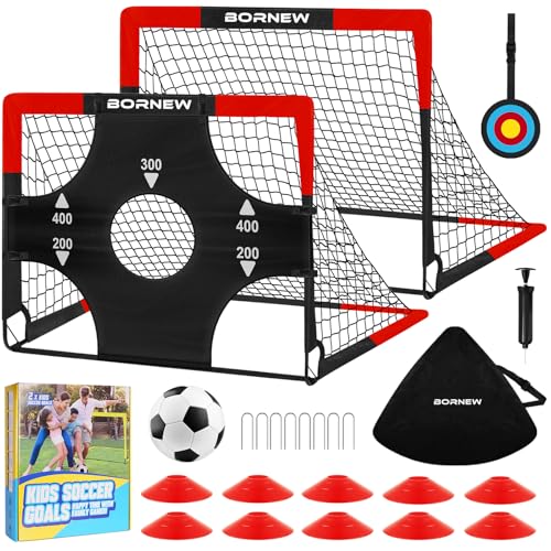 Kid Soccer Goal and Soccer Ball Targets Set - 6x4 / 4X3 ft Backyard & Indoor Soccer Goal, Portable Pop Up Soccer Net with Soccer Targets, Cones, Soccer Training Equipment for Ages 3-16 Year Gift - color: 2. Black Red