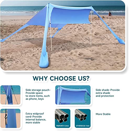 FBSPORT Beach Tent Sun Shelter, Portable Beach Shade Canopy UPF50+ with Sandbags for Outdoor Family Camping, Fishing, Backyard Fun, Picnic, 7 x 7ft - color: blue