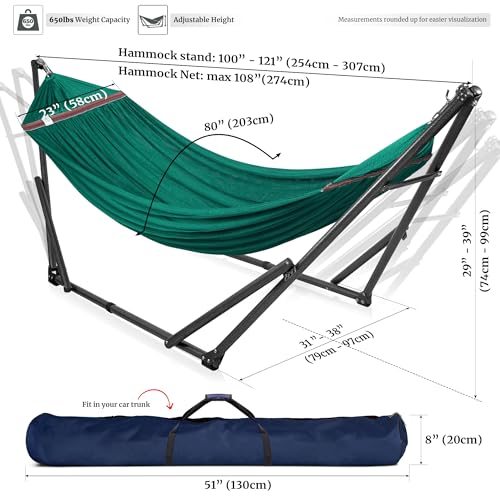 Tranquillo Double Hammock with Stand Included for 2 Persons/Foldable Hammock Stand 600 lbs Capacity Portable Case - Inhouse, Outdoor, Camping, Peacock - color: 1. Peacock
