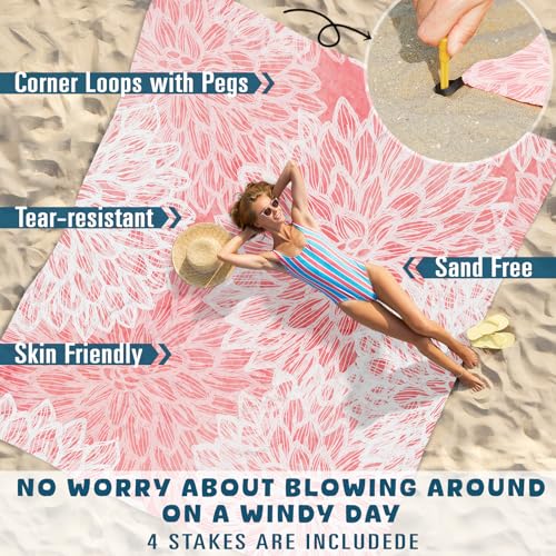 Beach Blanket Waterproof Sandproof Oversized 78''×81'' Suits 1-5 Adults Lightweight Large Picnic Mat Sand-Free Beach Blanket for Travel Camping Hiking Picnic - color: Pink Flower, size: 78''x81''