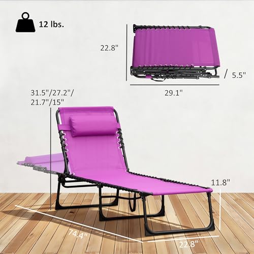 Outsunny Folding Chaise Lounge Chair, Patio Sun Tanning Chair, Outdoor Chaise Lounger with 4-Position Reclining Back, Breathable Mesh Seat for Beach, Poolside, Yard, Purple - color: Purple, size: 1 Pack