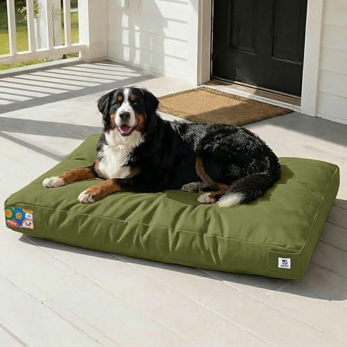 Sytopia 47 Inch Canvas Outdoor Dog Bed for XXL Dogs, Durable Indoor Patio Pet Pad for Crate, Great Gift for Pets with Waterproof Machine Washable Removable Cover, Green - color: Green, size: XX-Large
