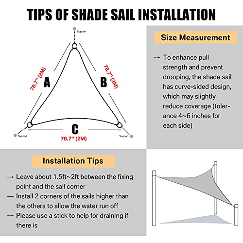 Neween Shade Sail, 6'7''x 6'7''x 6'7'' Sun Shade Sail Triangle Waterproof for Patio Yard Deck Pergola Outdoor Sun Sail Shade 98% UV Block Sunshade Beige Color - color: Beige, size: 6'7''x 6'7''x 6'7''