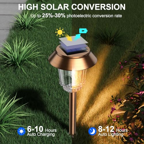 XMCOSY+ Solar Pathway Lights Outdoor - 6 Pack Solar Lights Outdoor Waterproof, 10-40 LM Dimmable Auto On/Off Solar Outdoors Lights Yard Garden Walkway Driveway (Warm White) - color: Copper, size: 6 Packs