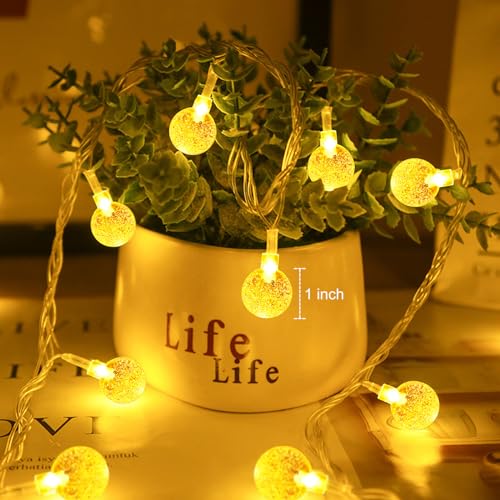 Minetom Globe String Lights - Plug in 33 ft 100 LED Crystal Globe Fairy Lights with 8 Lighting Modes and Remote for Patio Yard Porch Garden Pool Tent Beach Bedroom Wedding Party Decor, Warm White - color: 33 FT - Warm White