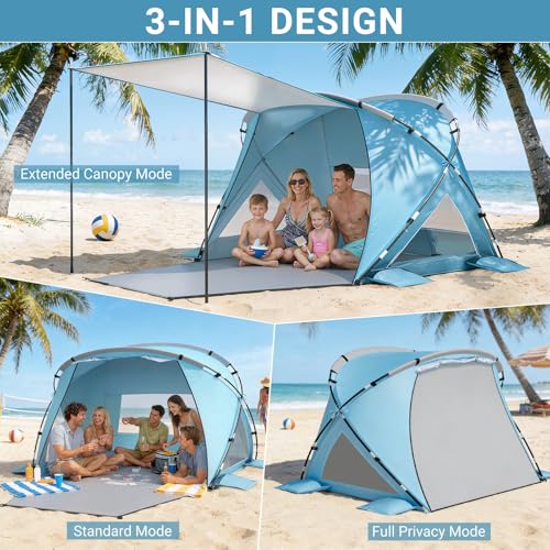 Elegear Beach Tent Sun Shelter with Canopy, CumbreX™ 4-6 Person Pop Up Beach Tent, Easy Setup UPF 50+ UV Protection Portable Lightweight Waterproof Cooler Family Beach Cabana Sun Shade Shelter - Blue - color: Blue