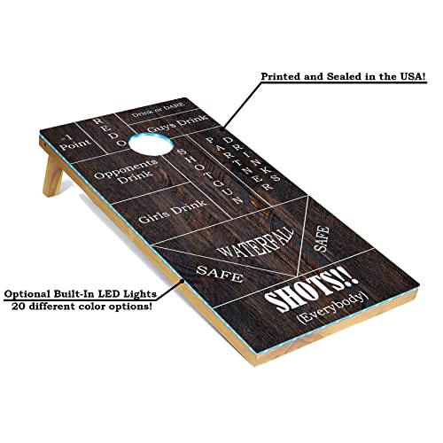 Tailgating Pros Cornhole Boards - 4'x2' Regulation Boards w/Carrying Case, Score Keeper, & Set of 8 Corn Filled Bags w/Tote - size: 4'x2' Boards w/ LED Ring Lights, style: Drinking Game