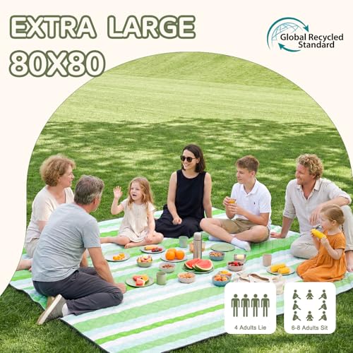 Genovega Waterproof Beach Blanket Picnic Outdoor Mat Rug Adult Women Her Sister Mom Gf Girlfriend Aunt Auntie Titi Best Friend Friendship Bestie Wife Daughter in Law Lady Happy Birthday Cool Unique - color: Mint White Stripe, size: 6'8" x 6'8" (Square)