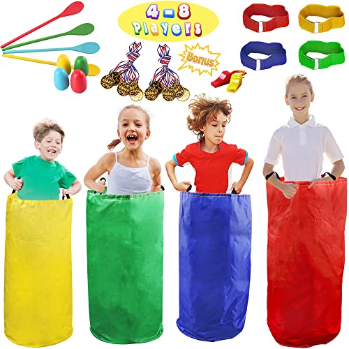 28PCS Potato Sack Race Bags, Egg and Spoon Race,Carnival Games 3-Legged Relay Race Bands, Outdoor Games for Kids and Adults (with Game Prizes & Whistles), Outside Yard Lawn Birthday Party Games