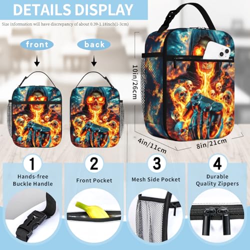 Boys Lunch Box for School Insulated Lunch Bag for Boys Girls Cool Skull Game Reusable LunchBag for School Work Office Picnic Hiking Beach Portable Lunchbox with Adjustable Strap For boys 8-12 teenager - color: skull game