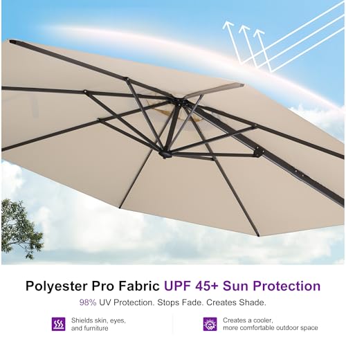 PURPLE LEAF 11 Feet Patio Umbrella Outdoor Cantilever Round Umbrella Aluminum Offset Umbrella with 360-degree Rotation for Garden Deck Pool Patio, Beige - color: Beige, size: 11 Feet, style: Standard