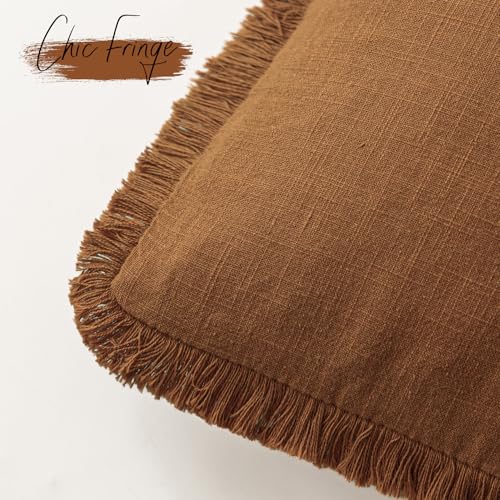 Foindtower Decorative Linen Fringe Throw Pillow Covers Cozy Boho Farmhouse Cushion Cover with Tassels Soft Accent Pillowcase for Chair Sofa Bed Living Room Home Decor, 16×16 Inch,1PC,Orange - color: Honey Ginder, size: 16" x 16" (Pack of 1)