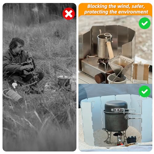 RioRand Folding Ultralight Camping Stove Windscreen Portable Backpacking Stove Windshield, Backpack Windscreen for Butane/Backpacking Stoves Camp Windshield for Outdoor Camping Hiking BBQ (10 Plates) - size: 10 Plates