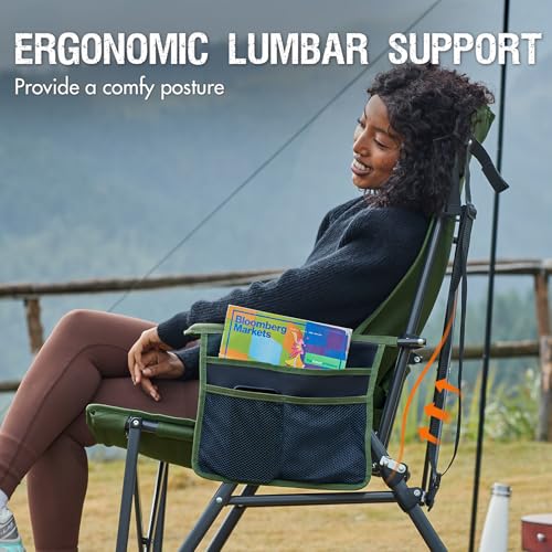 Portal Camping Chair with Lumbar Support for Adults Folding Portable High Back Oversized, 400LBS - color: Green