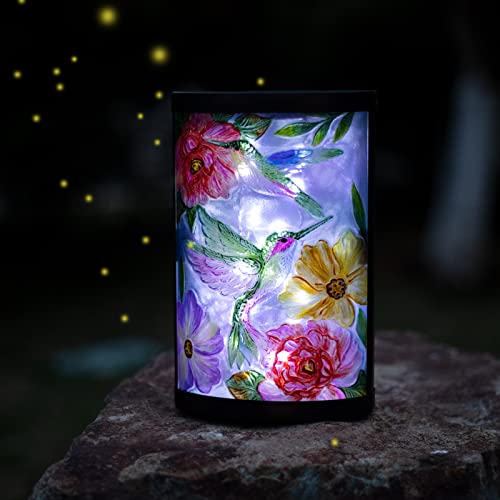 Hanging Solar Lantern Outdoor Waterproof LED Hummingbird Solar Lights Outdoor Decorative Solar Lanterns Tabletop Lamp for Patio Garden Yard Decor - style: Hummingbirds-Flowers
