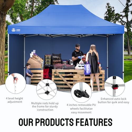 CROWN SHADES 10x15 Pop Up Canopy Tent, Thicken Frame Commercial Heavy Duty Tent, with 4 Sidewalls 8 Stakes & 4 Sandbags & 4 Ropes, Outdoor Canopies for Events, Parties,Blue - color: Blue, size: 10x15 Heavy Duty