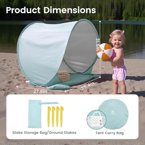 Tiny Land Baby Beach Tent – Pop Up Baby Tent with UV Protection, Portable Baby Beach Essentials, 35.4"x27.6"x31.5" Sun Shelter for Infants, Baby Outdoor Use (Pastel Aqua) - color: Pastel Aqua