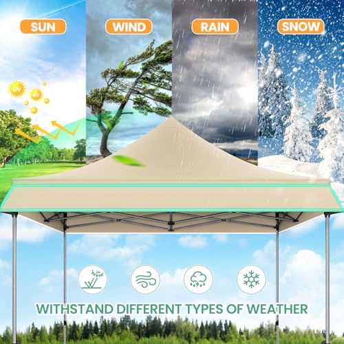 COBIZI 10x20 Pop up Heavy Duty Canopy Tent, Commercial Instant Canopies with Sturdy Awning, Outdoor Canopies for Market, Event, Khaki - color: Khaki, size: 10x10FT with 3 Sidewalls & 1 Awning Cloth