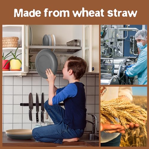 Teivio 32-Piece Kitchen Plastic Wheat Straw Dinnerware Set, Service for 8, Unbreakable Plates, Bowls and Cups Set, Farmhouse Outdoor Camping Dishes for Rustic Life/Country/Vintage, Country - color: Country