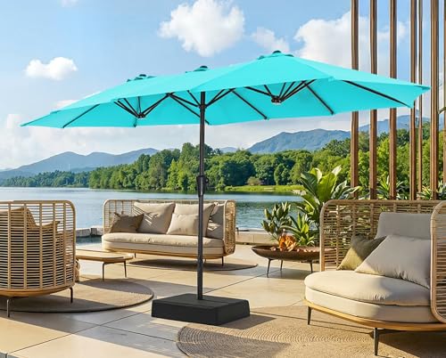 SUPERJARE 13FT Outdoor Patio Umbrella with Base Included, Double Sided Pool Umbrellas with Fade Resistant Canopy, Large Table Umbrella for Deck, Market, Backyard - Light Blue - color: Light Blue, size: 13FT