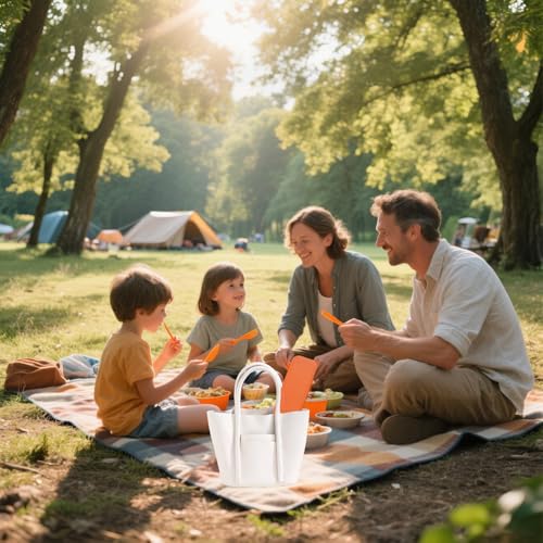 6 Sets Wheat Straw Travel Utensils Set, Reusable Cutlery with Case, Portable Camping Flatware Spoon Fork Knife for Lunch, Picnic & Office
