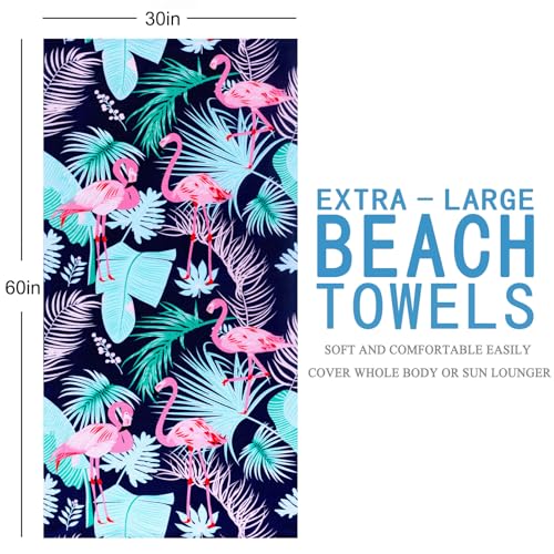 Oversized Terry Beach Towel 36 x 72 in Soft Extra Large XL Pool Swimming Towels Clearance for Adults Blanket Travel Essentials Cruise Accessories Must Haves Vacation Stuff Lounge Chair Cover Flamingo - color: Flamingo Plam