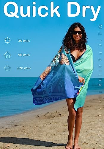 2 Pack Microfiber Lightweight Beach Towel Sand Free Quick Dry Absorbent Thin Compact Towels for Swimming Pool Camping Beach Accessories Large Easy Pack Travel Things for Vacation Essentials Gift - color: 2 Pack Turtle Multi, size: 32x71 Inch