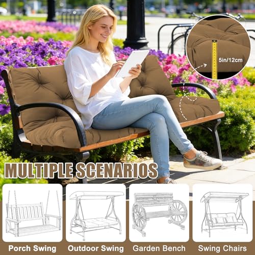 Porch Swing Cushions 60 inch Bench Cushion Waterproof Outdoor Swing Cushions 3 Seater Thick 5in Replacement Swing Cushions for Outdoor Furniture Patio (Dark Brown-60x40 inch) - color: Dark Brown, size: 60x40x5inch