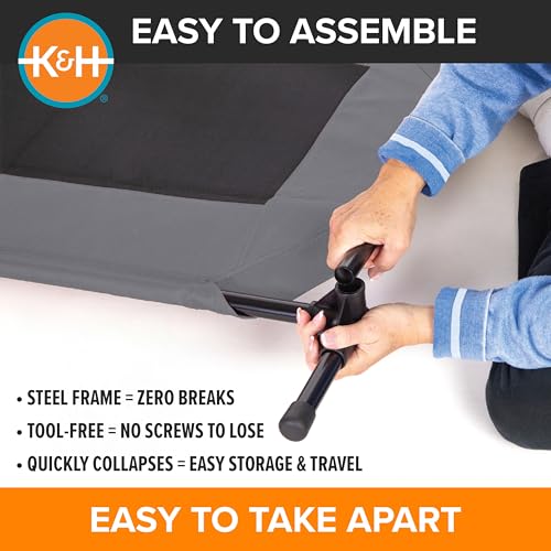 K&H Pet Products Outdoor Elevated Dog Cot, Breathable Cooling Elevated Cot Hammock Pet Bed for XL Dogs, Washable Mesh Cover, Raised Metal Frame, Collapsible, Portable - Extra-Large 50 X 32in Gray - color: Gray/Black Mesh, size: X-Large 50"L x 32"W