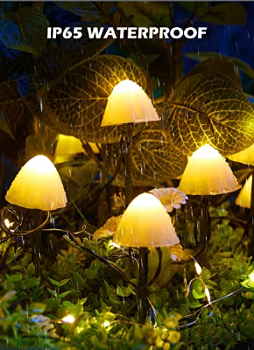 Solar Mushroom Garden Lights for Outside, 20 LED 32.8FT Solar Pathway Lights Outdoor Waterproof for Fence with 8 Lighting Modes for Patio Yard Decorative - style: Mushroom