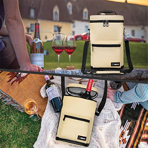 opux Wine Bag 2 Bottle Wine Tote Carrier, Insulated Wine Cooler Bag for Travel Picnic, Leakproof Portable Bottle Padded Case, Wine Gifts For Women Men Wine Lovers Christmas, Cream Beige - color: Cream Beige
