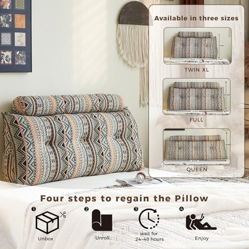 Bohemian style comfortable headrest pillow, large triangular sponge headboard, queen latex long pillow, reading headrest pillow - color: Amber Elegance, size: Full