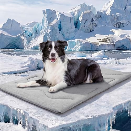 ASENKU Dog Cooling Mat, Portable & Durable Cooling Mat for Dogs, Summer Anti-Slip Breathable Cooling Bed for Medium-Large Dogs 35–60 lbs (Husky, Bulldog, Border Collie), 36x28 inches, Grey Wave - color: Grey, size: Large