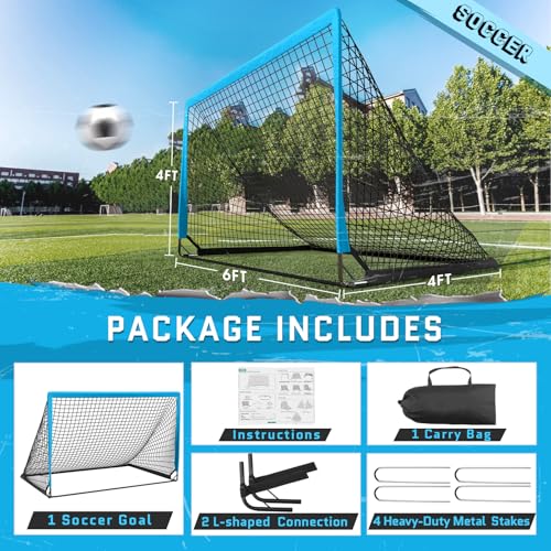 KTRIO 6x4 ft Soccer Goal for Backyard, Portable Soccer Net, Large Foldable Soccer Goals with Carry Bag for Kids Youth Teens Sports - style: Sky Blue