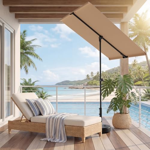 HOMSHADE 6x4ft Outdoor Balcony Umbrella - Flat Porch Pool Patio Umbrella Rectangular Canopy Shade UPF50+ UV Protection 360° Rotating & Tilting All Angles Applicable (Beige, No Base) - color: Beige