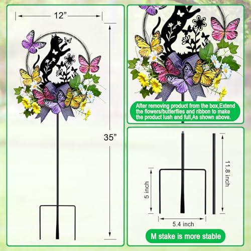 Cat Solar Lights Outdoor Garden,Silhouette Cat with Butterflies Waterproof Garden Stake for Yard, Lawn,Best Gifts for Women - color: Black Cat