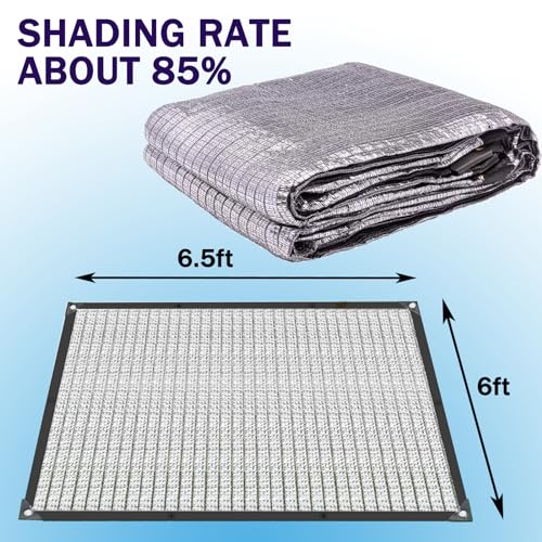 E.share 80%-85% Aluminum Shade Cloth, 6.5ft X 6ft Silver Heat Reflective Mesh Tarp with Grommets, Sun Block Privacy Cover for Outdoor Pergola, Patio, Garden, Greenhouse, Balcony, Car, Pet, Lawn - size: 6.5ft X 6ft