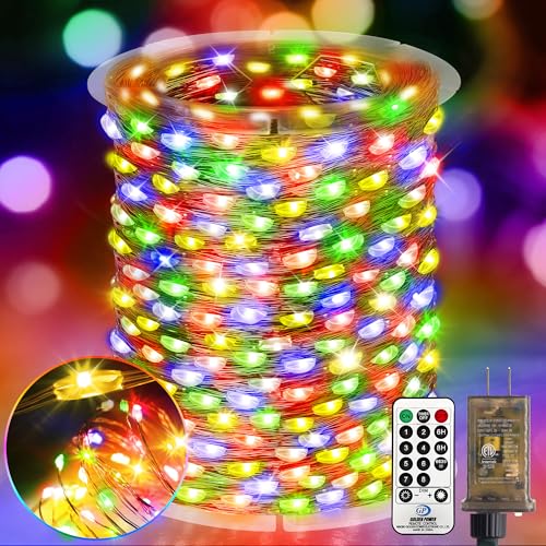 KNONEW 400FT Outdoor Christmas Fairy Lights Plug in,1200 LED String Lights Outdoor Waterproof 8 Modes Memory Times for Wedding Bedroom Walls Garden Trees Decoration - color: Multicolor, size: 400FT 1200 LED Copper-colored wire