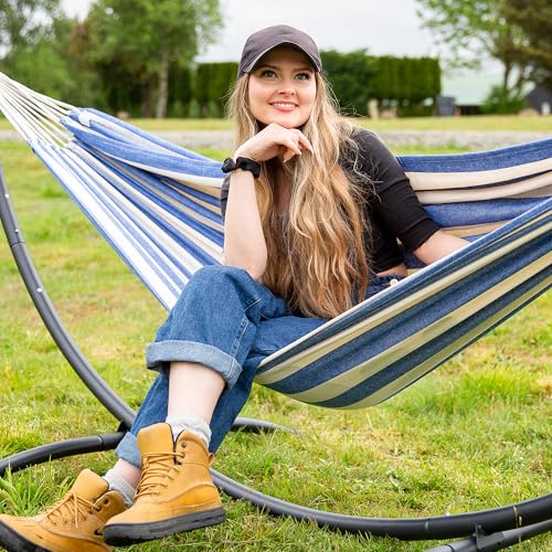 SUNCREAT Large Hammocks for Outside, Long Replacement Hammock Two Person for Stand, Blue White Stripes - color: Blue & White Stripes, size: X-Large