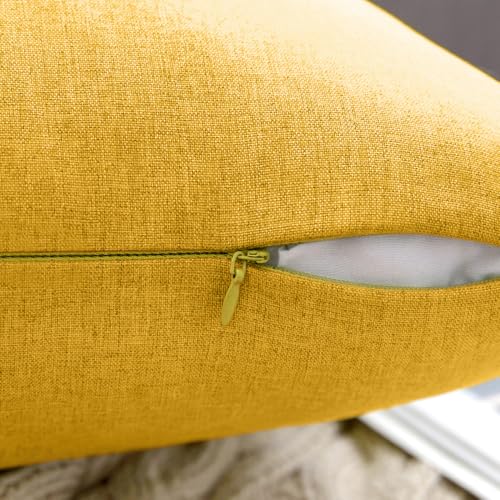MIULEE Pack of 2 Decorative Outdoor Solid Waterproof Throw Pillow Covers Faux Linen Garden Farmhouse Cushion Cases for Summer Patio Tent Balcony Couch Sofa 18x18 Inch Mustard Yellow - color: Mustard Yellow, size: 18" x 18" (Pack of 2)