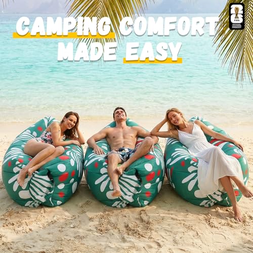 MESUCA FIFA World Cup 2026 Edition Inflatable Sun Lounger, Air Sofa, Blow Up Couch, 210T Polyester Inflatable Camping Chair is Ideal for Backyard, Beach, Travel, Picnics and Music Festivals Green - color: Green