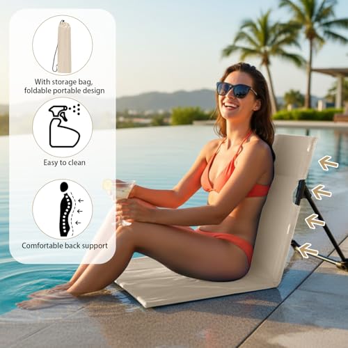 Jetec Foldable Floor Backrest Chair Portable Camping Chair with Storage Bag Light Weight Lazy Seat for Indoor Outdoor Bed Ground Park Lawn Concerts Beach Hiking - color: Beige, size: Regular