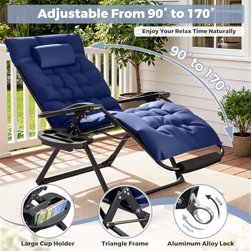 Homall Oversized Zero Gravity Chair, 32In Recliner Lounge Chair with Removable Soft Cushion and Cup Holder, Adjustable Anti Gravity Chair Folding Patio Chairs Padded for Indoor and Outdoor, Blue - color: Blue, size: 1 Set