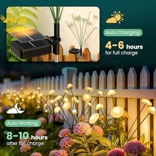 Solar Garden Lights, 6pack Solar Fairy Lights for Outside, Swaying Mushroom Lights Outdoor Decorative, Waterproof Light Decor for Yard,Lawn,Patio,Pathway Decoration(Warm White) - size: 6 Pack