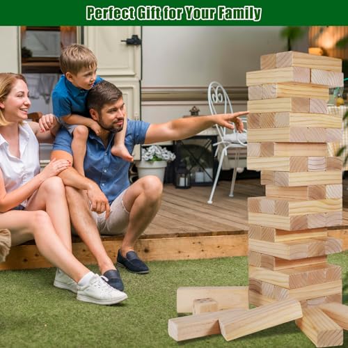 Olsa Jumbo Tumble Tower Outdoor Games 60pcs Large Blocks Stacking Lawn Yard Game for Kids Adults Family Stack to Over 5FT Giant Family Party Games for Holiday - style: XL-Over 5FT