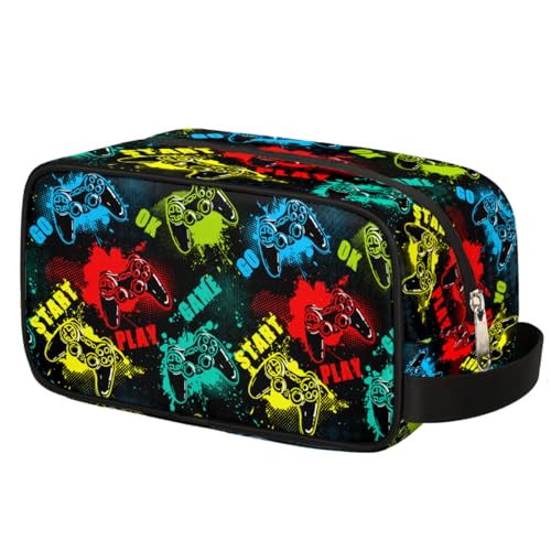 Kids Travel Toiletry Bag - Waterproof Hanging Cosmetic Hygiene Bags for Boys Men - Game Controller Large Shave Kit for Toiletries Accessories Bathroom Stuff - color: Game
