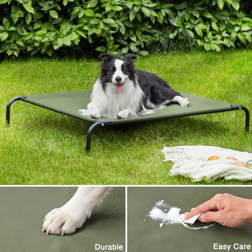 Love's cabin Elevated Cooling Dog Bed for Large Dogs, Portable Indoor & Outdoor Raised Pet Dog Cat Cot, Durable Summer Frame with Breathable Mesh, Olive Green, 48 inches - color: Olive Green