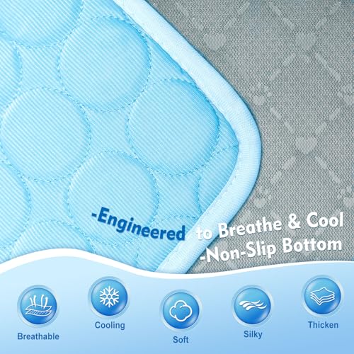 SOMOYA Dog Cooling Mat (Q-Max>0.4) Pet Cooling Pads Blanket Sleeping Kennel Mat,Ice Silk Cool Mat Pad Breathable Dog Bed Mats Beach for Large Dogs Cats (Blue, 39x59 in) - color: Blue, size: 39x59 in