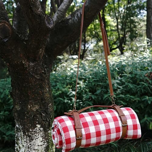 Picnic Blanket Carry Strap, PU Leather Yoga Mat Carry Strap with Adjustable Shoulder Belt for Outdoor Camping Hiking, 51cm